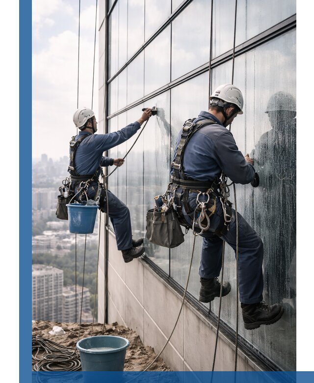 Профессиональная мойка фасадных окон альпинистами в Барабинске