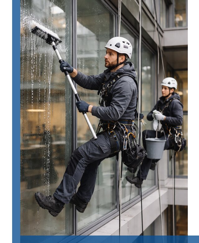 Профессиональная мойка витражей промышленными альпинистами в Барабинске