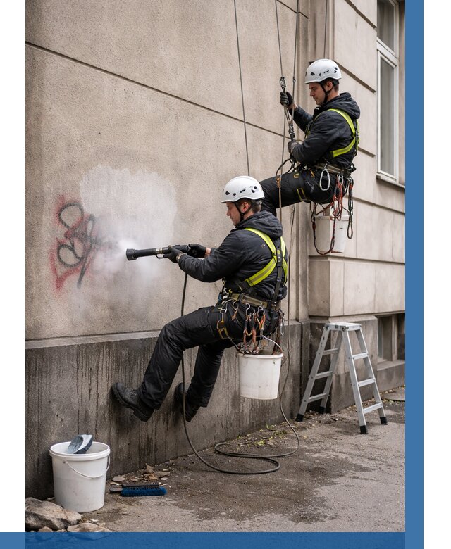 Удаление граффити с фасада в Барабинске от 4571 р. | ВЫСОТНИК-Ббн