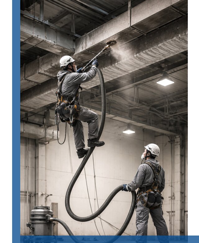 Обеспыливание потолочных конструкций в Барабинске промышленным альпинизмом