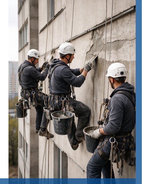 Ремонт бетонных элементов фасада в Барабинске от 2539 р. | ВЫСОТНИК-Ббн