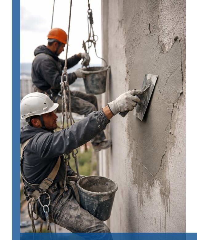 Штукатурка фасада на высоте в Барабинске профессиональные работы