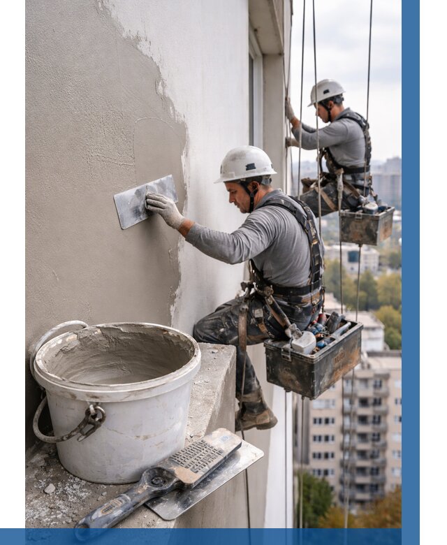 Шпаклевка фасада на высоте в Барабинске от 711 р. | ВЫСОТНИК-Ббн