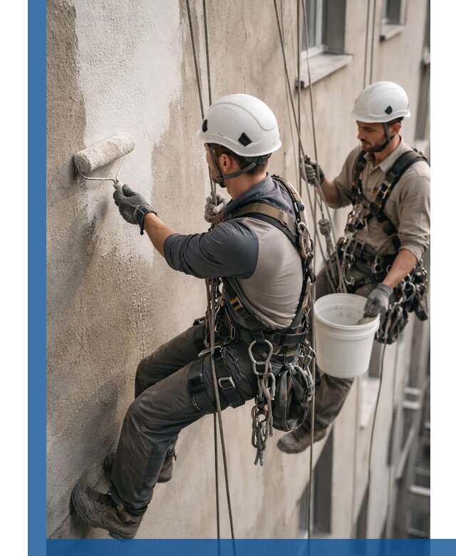 Грунтовка фасада на высоте в Барабинске промышленными альпинистами