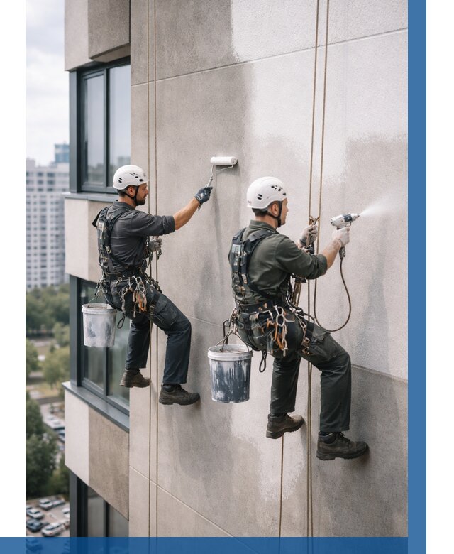 Покраска фасада альпинистами в Барабинске от 305 р. | ВЫСОТНИК-Ббн