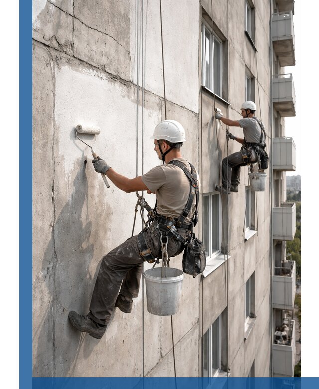 Покраска бетонного фасада в Барабинске для жилых и промышленных объектов