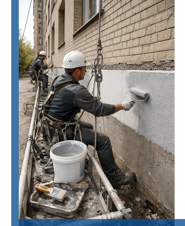 Окраска цоколя здания в Барабинске профессионально и надежно