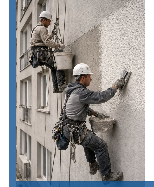 Нанесение декоративной штукатурки короед на фасад в Барабинске