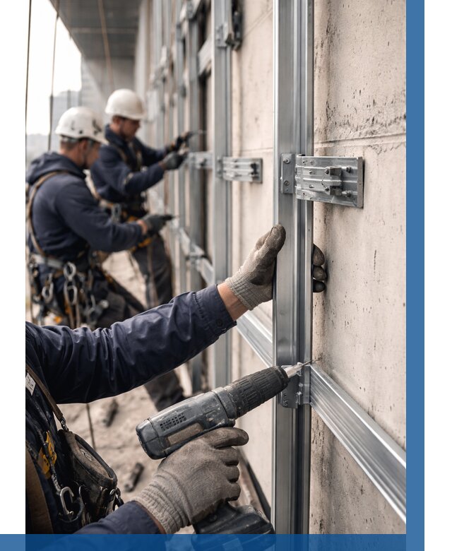 Монтаж подсистемы вентфасада в Барабинске от 863 р. | ВЫСОТНИК-Ббн