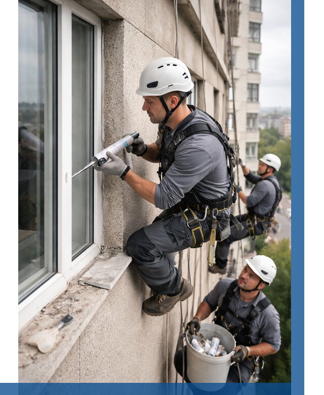 Герметизация оконных швов снаружи в Барабинске от 1524 р. | ВЫСОТНИК-Ббн