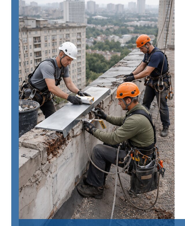 Ремонт парапета на кровле в Барабинске, высотные работы с гарантией