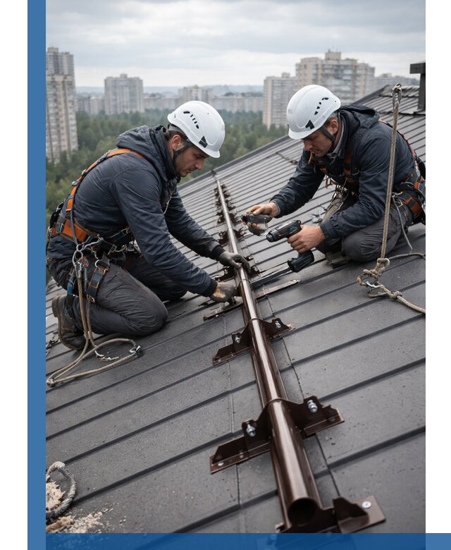 Монтаж снегозадержателей на кровле зданий в Барабинске под ключ