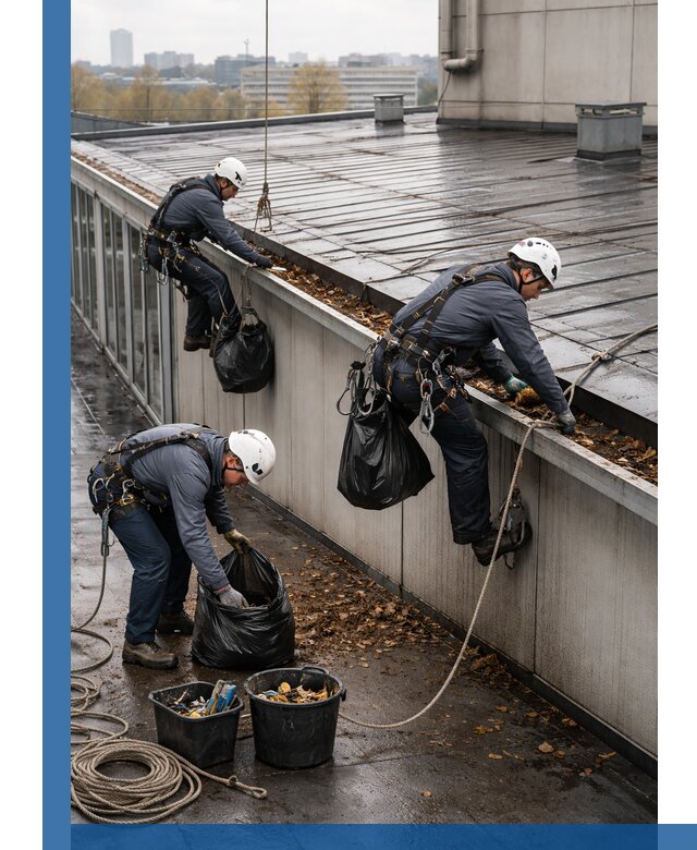 Очистка кровли по периметру в Барабинске силами промышленных альпинистов