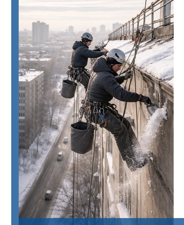 Очистка карнизов от снега в Барабинске профессионально и безопасно