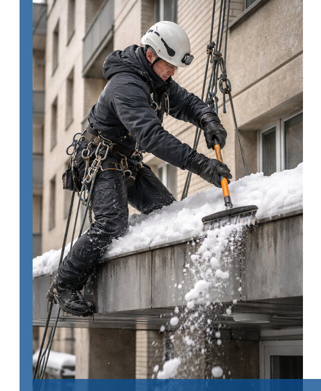 Очистка козырьков от снега в Барабинске круглогодично безопасно