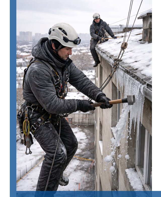 Сбивание и удаление сосулек с крыши в Барабинске безопасно
