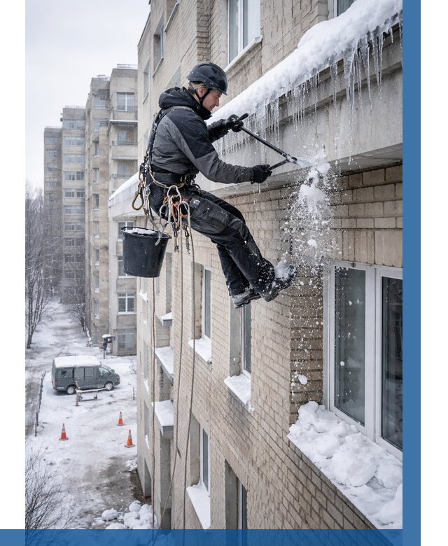 Удаление наледи с карнизов в Барабинске от 355 р. | ВЫСОТНИК-Ббн