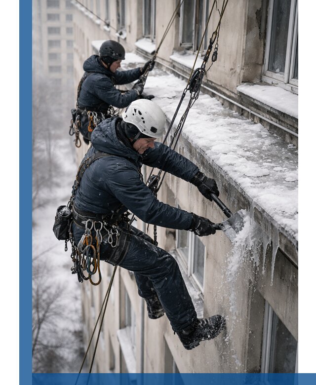 Удаление наледи и сосулек с карнизов в Барабинске профессионально