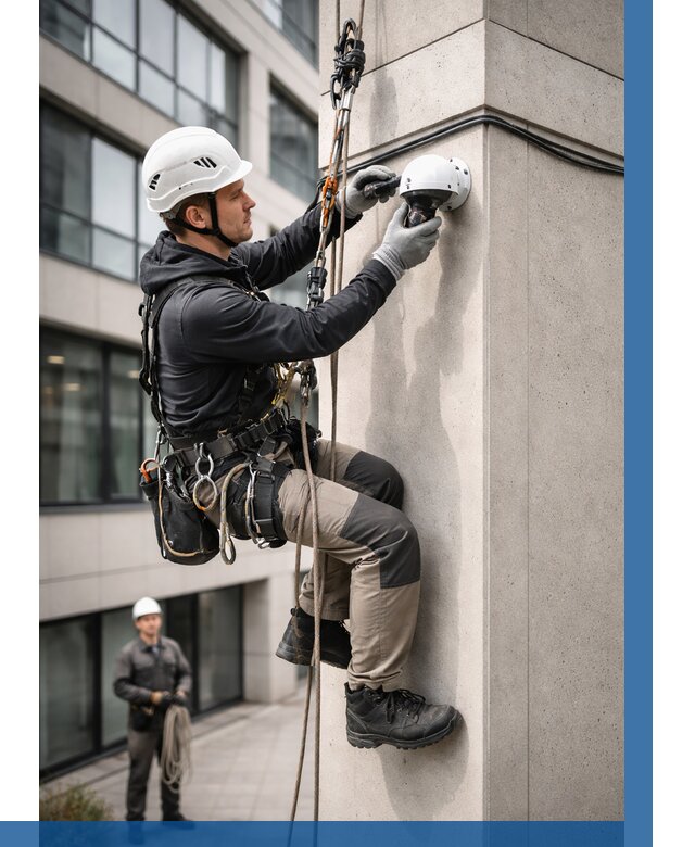 Монтаж камер видеонаблюдения на фасаде в Барабинске от 8633 р.-ВЫСОТНИК-Ббн