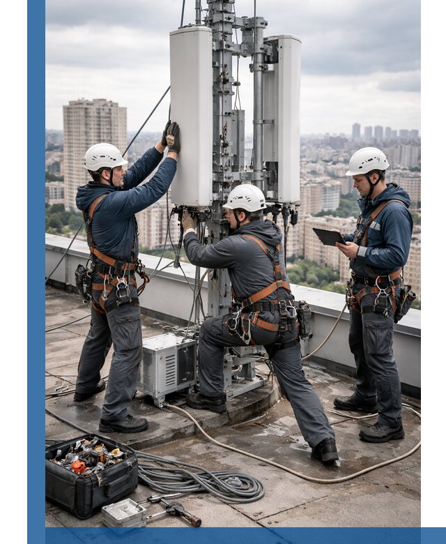 Монтаж антенн связи на крыше в Барабинске с вводом в эксплуатацию