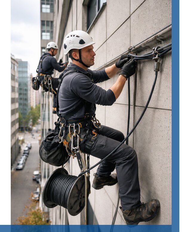 Прокладка кабеля по фасаду в Барабинске от 355 р. | ВЫСОТНИК-Ббн