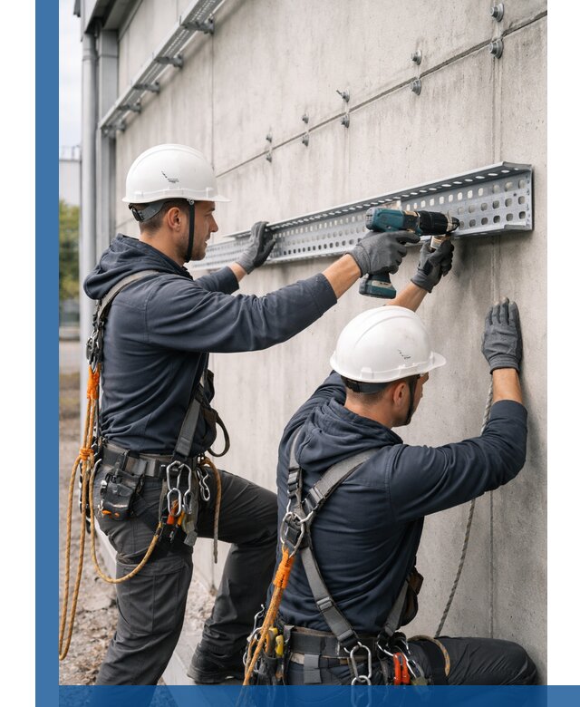 Монтаж кабельных лотков на фасаде зданий в Барабинске с гарантией