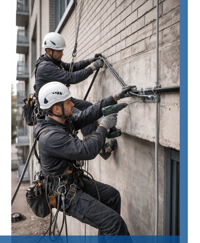 Крепление кабеля на фасаде в Барабинске от 355 р. | ВЫСОТНИК-Ббн