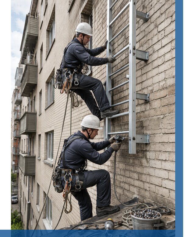 Монтаж пожарной лестницы в Барабинске от 25393 р заказать у ВЫСОТНИК-Ббн