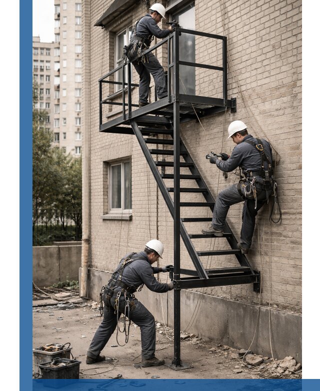 Монтаж пожарной лестницы в Барабинске, установка и крепление