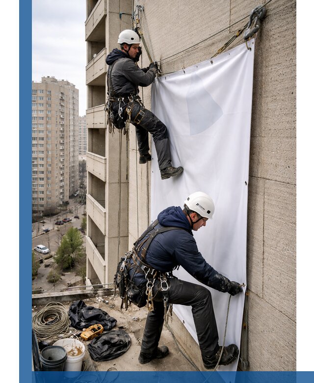 Профессиональный монтаж баннеров на фасаде в Барабинске