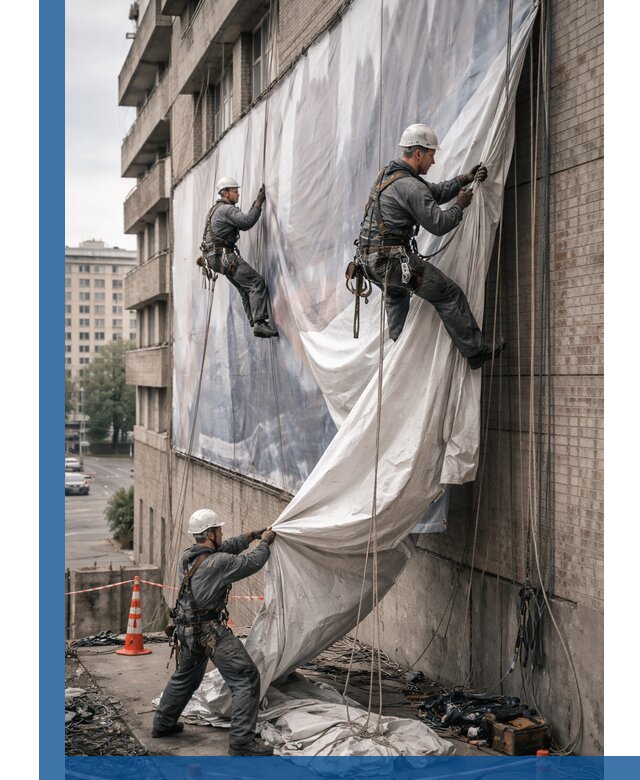 Демонтаж баннеров с фасада в Барабинске оперативно и безопасно