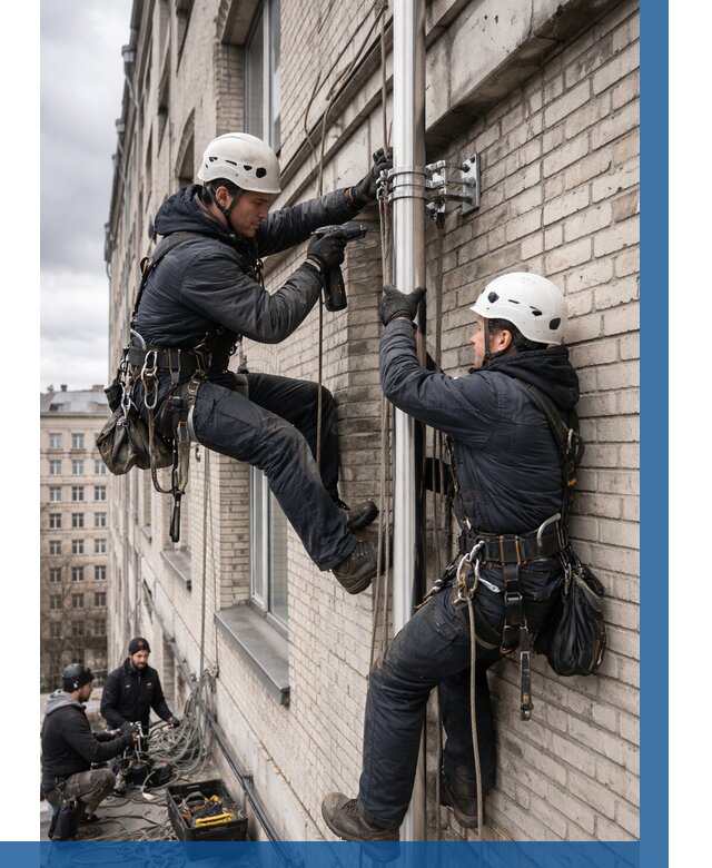 Монтаж флагштока на здании в Барабинске от 6602 р. | ВЫСОТНИК-Ббн