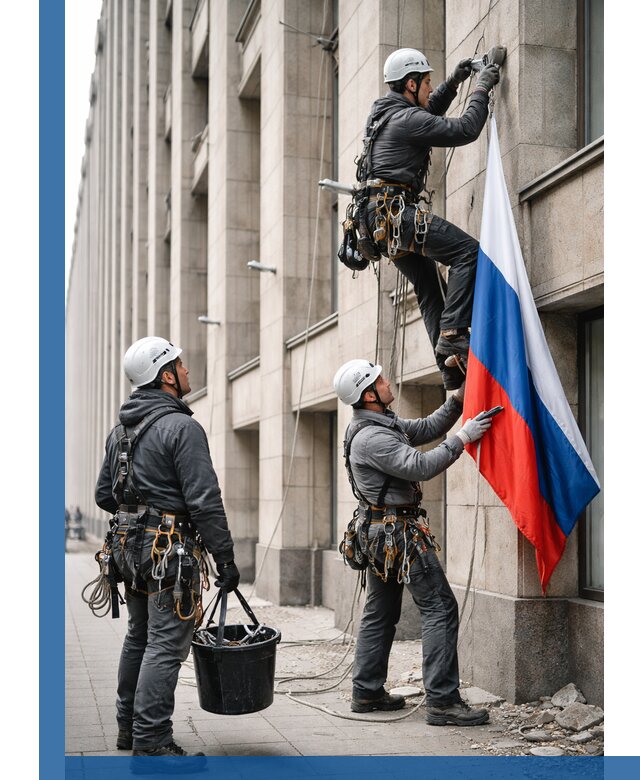 Профессиональная установка флагов на фасаде в Барабинске