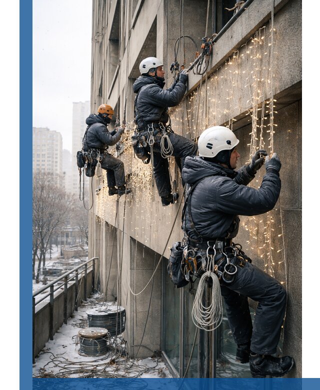 Монтаж новогодней иллюминации и украшение фасадов в Барабинске