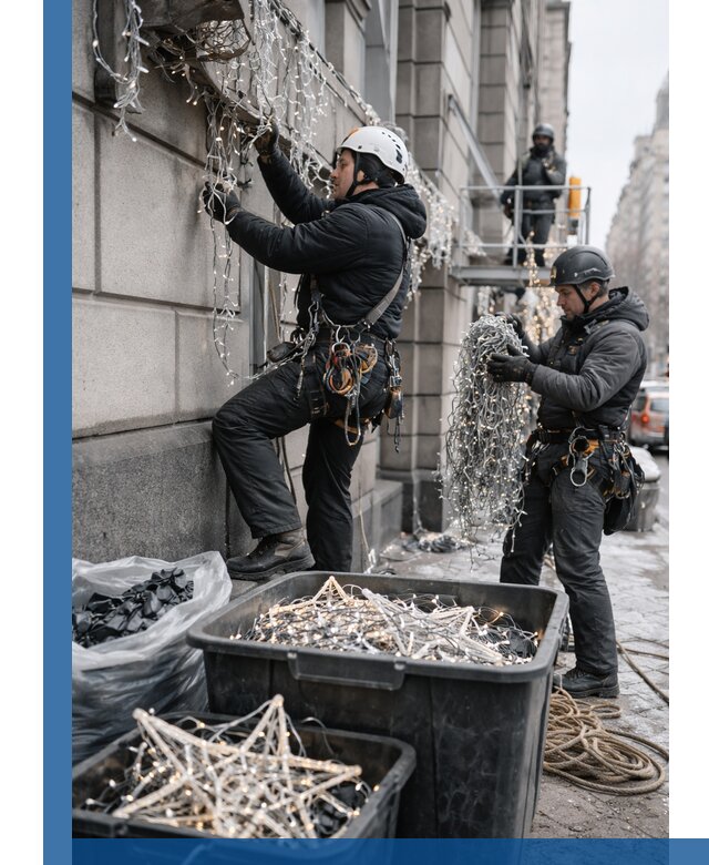 Демонтаж новогоднего оформления и гирлянд в Барабинске