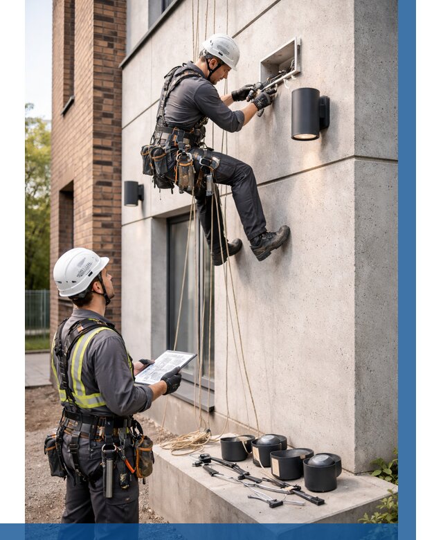 Монтаж фасадного освещения в Барабинске от 2539 р. | ВЫСОТНИК-Ббн