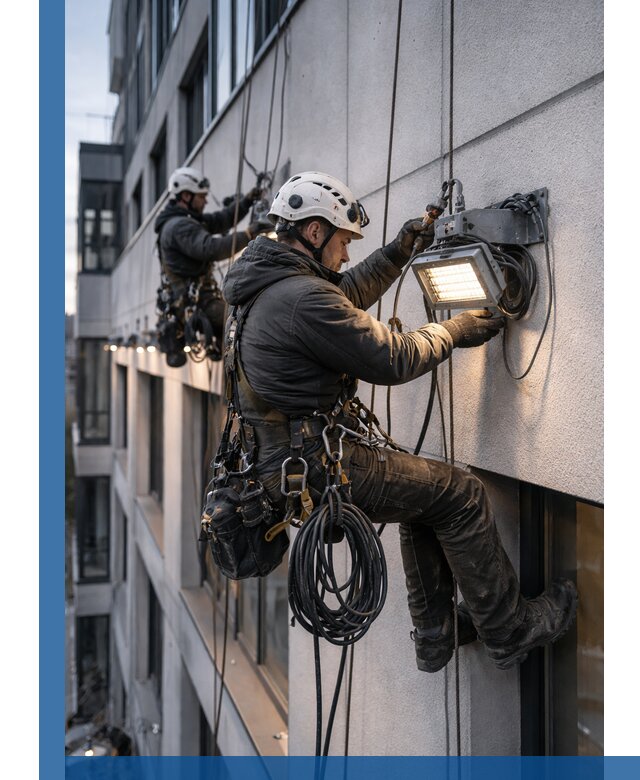 Монтаж фасадного освещения в Барабинске установка и подключение