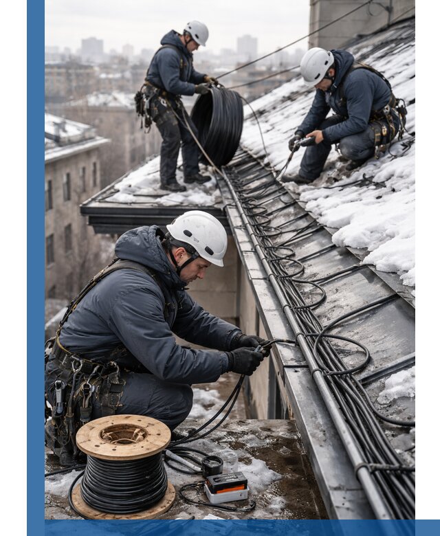 Монтаж греющего кабеля на кровле в Барабинске под ключ