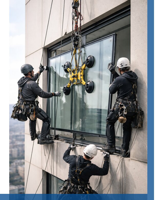 Монтаж стеклопакетов на высоте в Барабинске от 3250 р. | ВЫСОТНИК-Ббн