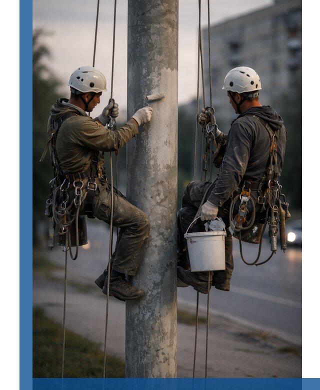 Покраска опор освещения и антикоррозийная защита в Барабинске