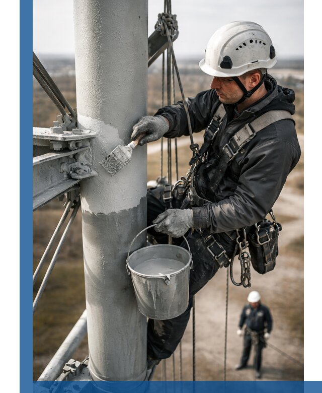Покраска мачт связи в Барабинске промышленными альпинистами