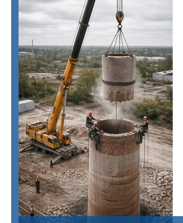 Демонтаж дымовой трубы в Барабинске с гарантиями безопасности