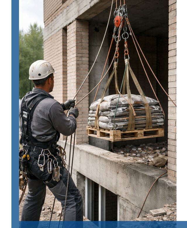 Подъем материалов на этаж веревками в Барабинске оперативно