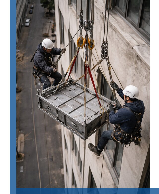 Спуск и подъем грузов по фасаду в Барабинске для зданий