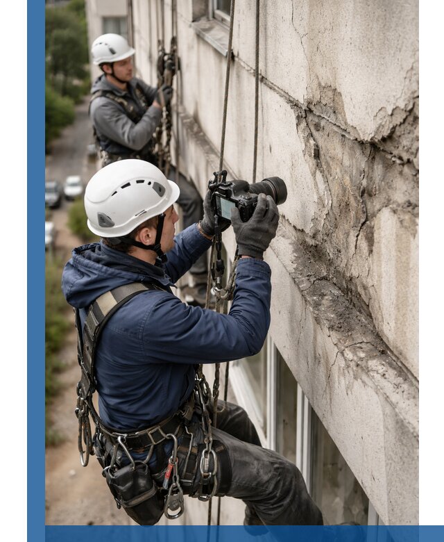 Фотофиксация дефектов фасада с высотной съемкой в Барабинске