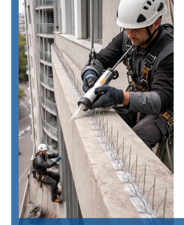 Установка шипов от птиц на фасадах и кровлях в Барабинске